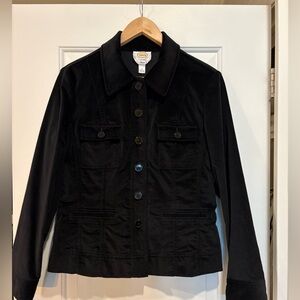 Women’s Classic Stretch Velvet Jacket, Black, Button-closure, Size 8